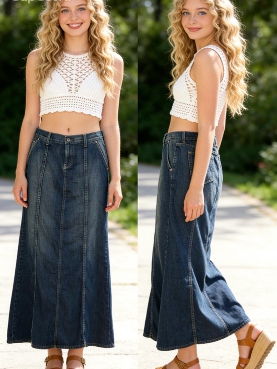 Lucky Brand Dresses & Skirts - Lucky Brand Vintage Y2K Denim Maxi Skirt Destiny Made in USA Size 12/31